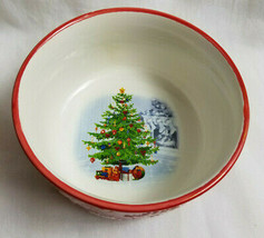 Earthenware Soup Salad Cereal Bowl Christmas Holiday Design White Red - £21.23 GBP