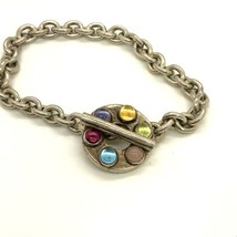 Vintage Sterling Signed 925 ZIA Chunky Chain Multi Stone Toggle Clasp Bracelet 7 - £97.34 GBP