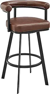Armen Living Magnolia Swivel Bar Stool in Black Metal with Brown Faux Le... - $447.99