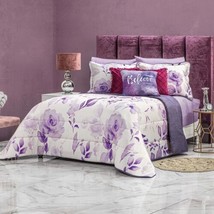 FLOWERS PURPLE BELIEVE REVERSIBLE COMFORTER SET 4 PCS QUEEN SIZE 100% CO... - £128.44 GBP