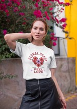 White Unisex T-Shirt, Floral Heart Design 1990, Vintage Style, flowers, ... - $25.14+
