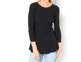 Susan Graver Modern Essentials Bateau Neck Peplum Sweater- BLACK, LARGE - £23.32 GBP