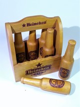Heineken Wooden Decorative Mini Beer Bottle Set (6pcs) w/ Carrier Crate - £35.97 GBP