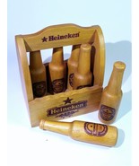 Heineken Wooden Decorative Mini Beer Bottle Set (6pcs) w/ Carrier Crate - £35.10 GBP