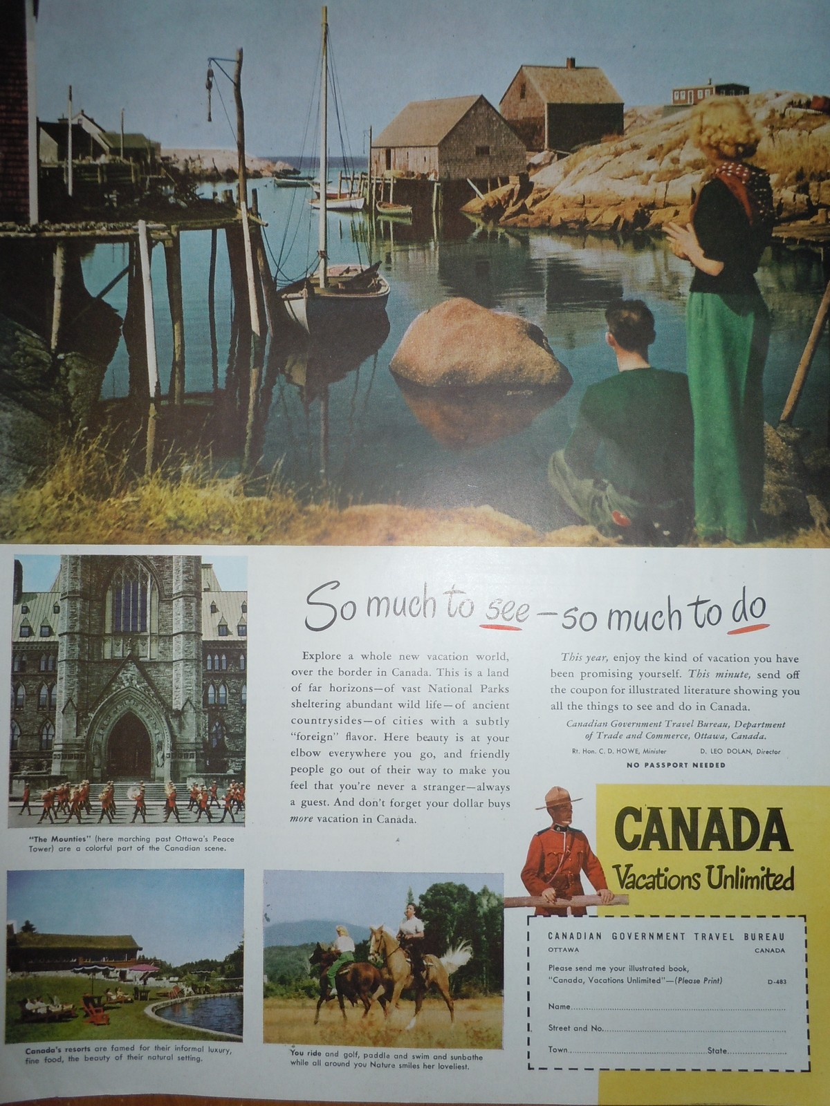 Canada Vacations Unlimited Advertising Print Ad Art 1940s - $4.99