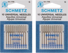 Universal Sewing Machine Needles 2-Pack Set Assorted Sizes 10-Piece Pack... - $16.44