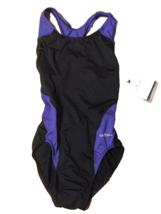 Dolfin Ocean Performance Back Color Block Black Purple One Piece Swimsuit 30 NWT - £21.26 GBP