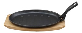 Ridged Oil Coat Cast Iron Fajita Skillet Japanese Steak Plate &amp; Base Set 10.5&quot;L - £24.35 GBP