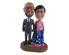 Custom Bobblehead Lovely Chinese Couple In Traditional Chinese Wedding Attire Ho - £121.50 GBP