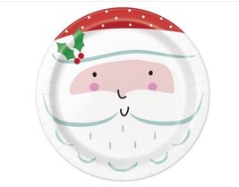 Santa Claus Face 8 Ct  9 in Paper Dinner Lunch Plates - £2.76 GBP
