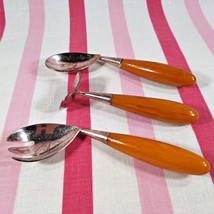 Gorgeous 1950s NAPIER Bakelite Child&#39;s Fork Spoon Pusher Set Training Silverware - £45.87 GBP