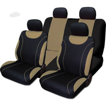 Black &amp; Tan Cloth Car Seat Covers Set- Front &amp; Rear, Universal Fit for AUDI - $32.71