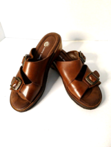 Womens Earth Shoe Strap Sandal Brown Leather Oak Heel Sz 9 Buckle - $25.73