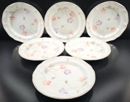 6 Mikasa Wild Fields Salad Plates Set Vintage Floral Scalloped Dishes Retro Lot - £70.50 GBP