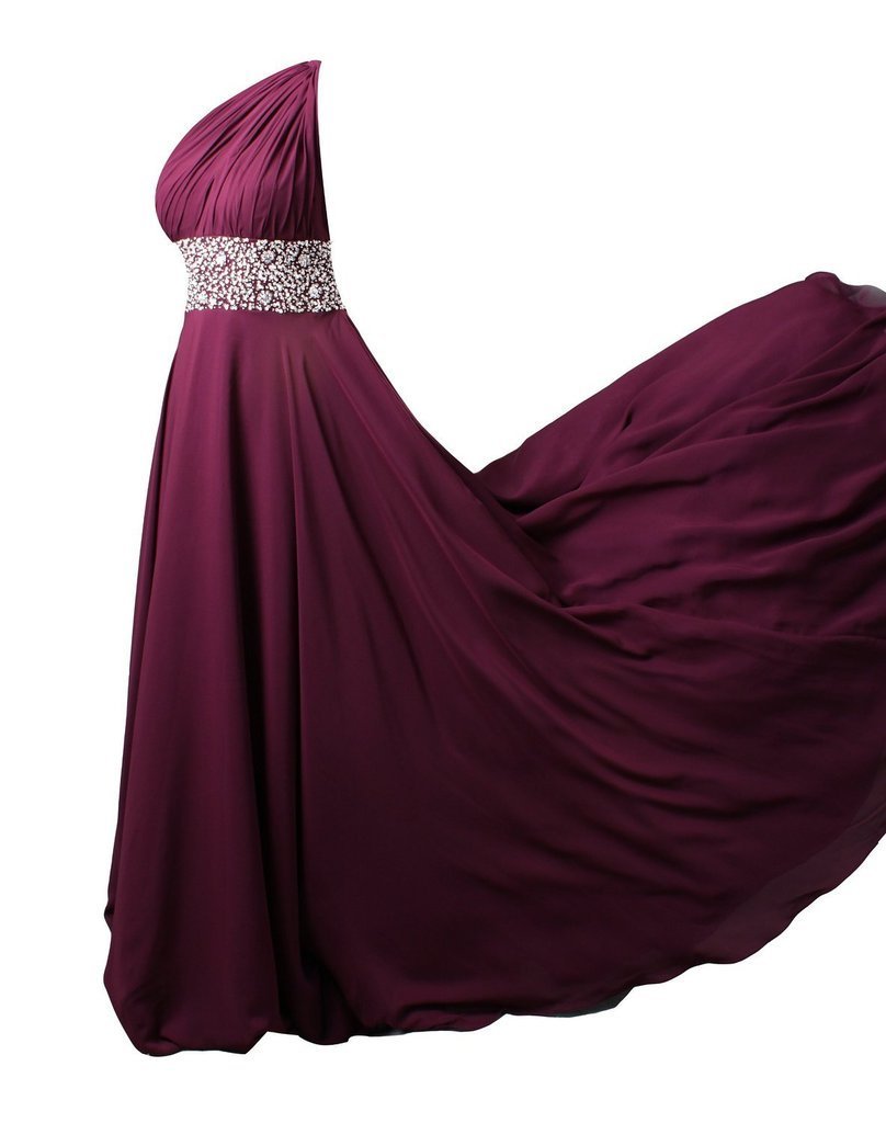 Kivary Women's Backless Beaded Long One Shoulder Prom Evening Dresses Plum US 16