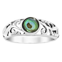 Intricate Lace Swirl Vines Round Abalone Shell Sterling Silver Ring-8 - £13.52 GBP
