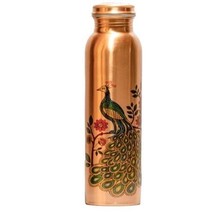 Pure Copper Bottle 950 ml Copper Color Water Bottle Set of 1 Peacock - £24.16 GBP