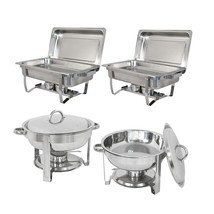 2 Round 5Qt Chafing Dish + 2 8Qt Rectangular Chafers Stainless Steel Buf... - £141.99 GBP