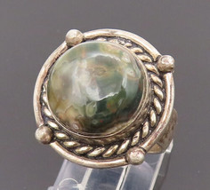 925 Silver - Vintage Green Ocean Jasper Twisted Rope Halo Ring Sz 7 - RG26625 - $50.62