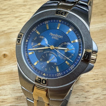 Armitron Quartz Watch 20/4307 Men Dual Tone Blue Steel Day Date New Batter 7.75&quot; - £20.99 GBP
