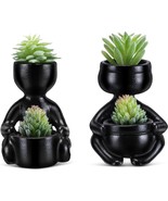  Plants Artificial in Black Ceramic Pots of Meditate Shape Cute Fake P - £41.17 GBP