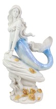 Ebros Capiz Blue Ombre Tail Mermaid Leaning On Rock By Sea Coral Reef Statue - £31.96 GBP