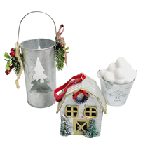 Metal Bucket Christmas Ornaments 3 Piece Mixed Decor Lot Snowballs Lighted House - £11.89 GBP