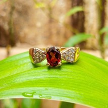 2Ct Oval Cut CZ Red Garnet Diamond Solitaire Wedding Ring 14K Yellow Gold Finish - £125.60 GBP