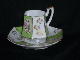 Vintage ROYAL SEALY Demitasse Cup and Saucer Green Pink Made In Japan  - $10.88