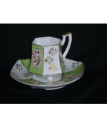 Vintage ROYAL SEALY Demitasse Cup and Saucer Green Pink Made In Japan  - £8.68 GBP
