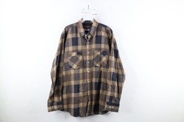 Vtg 90s Streetwear Mens Large Faded Collared Flannel Button Shirt Brown Plaid - £35.76 GBP