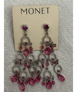 MONET Vintage Pierced Silver Pink  Earrings Dangle Chandelier Drop NEW E... - $29.68 CAD