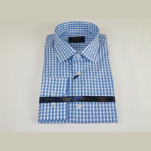 Men 100% Cotton Shirt Manschett Quesste Turkey Slim Fit 6012-02 Sky Blue Checker image 3
