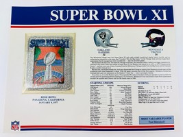 Super Bowl XI Card - Patch &amp; Stats NFL Raiders VS Vikings - 1977 Rose Bo... - £15.45 GBP
