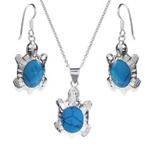 Inlaid Turquoise Stone Ocean Turtles .925 Stering Silver Jewelry Set - £21.34 GBP