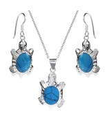 Inlaid Turquoise Stone Ocean Turtles .925 Stering Silver Jewelry Set - £21.34 GBP