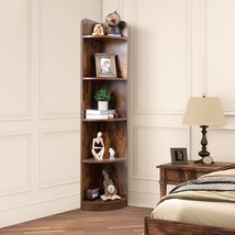 5-Tier Corner Bookshelf - 63" Tall Modern Free-Standing Corner Bookcase - Wood W - £94.99 GBP