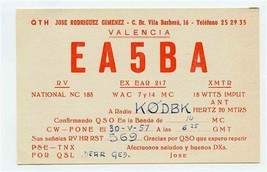 QSL Card EA5BA Valencia Spain 1957 - $13.86