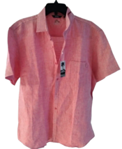 Bohio Mens 100% Linen Yarn-Dye Red Short Sleeve Pocket Shirt -Button Up ... - $37.58