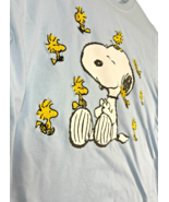 Peanuts Snoopy and Embroidered Woodstocks T Shirt Soft Powder Blue Women... - $22.33 CAD