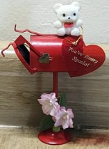 Vintage Enesco Flocked Teddy Bear On Mailbox Valentines Day Ornament Ado... - $11.69