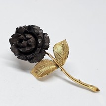 Vintage WELLS Carved Wood Rose Flower 14K GF Gold Filled Pin Brooch - £19.73 GBP