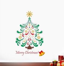 Merry Christmas Tree Colourful Wall Sticker Decal for Living Vinyl 84 CM X 60 cm - £13.28 GBP