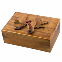 Moose Head Wooden Intarsia Treasure Trinket Large Box 9&quot; x 6&quot; Handcrafte... - $44.50