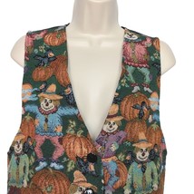 Vintage Facets by Mirrors Women&#39;s Halloween Tapestry Vest Sm Pumpkin Sca... - $42.46