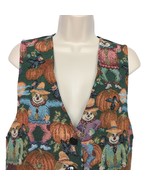 Vintage Facets by Mirrors Women&#39;s Halloween Tapestry Vest Sm Pumpkin Sca... - £33.52 GBP