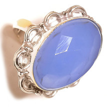 Blue Chalcedony Oval Gemstone 925 Silver Overlay Handmade Statement Ring US-10 - £7.93 GBP