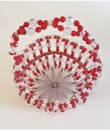 Tramp art Beaded Safety Pin Red Clear Beads Basket 10&quot; x 21&quot; round - $22.80