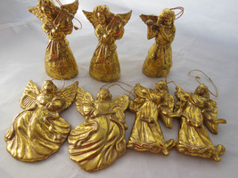 Christmas P0rcelain Gold Angel Ornaments Lot of 7 Nice quality heavy 4.5" aprox. - $20.78