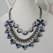 Blue &amp; Clear Glass Cabachon Statement Necklace on Gun Metal Chain - £16.21 GBP